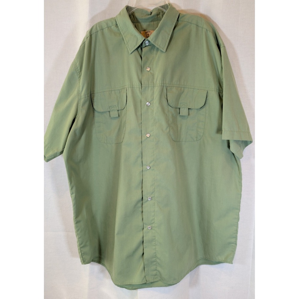 Vintage Haband Travelers Mens Short Sleeve Pearl Snap Shirt Green Cargo Utility
